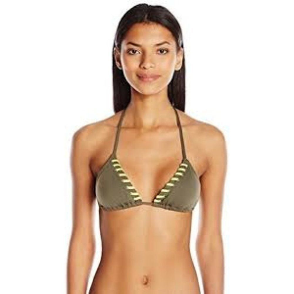 Vince Camuto Swim Women's Dark Sage Lace Up Edge Triangle Bikini Top Size Small
